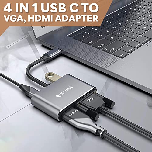 USB-C to 4-in-1 Hub with 4K HDMI, VGA, Type-C, and USB 3.0 ports