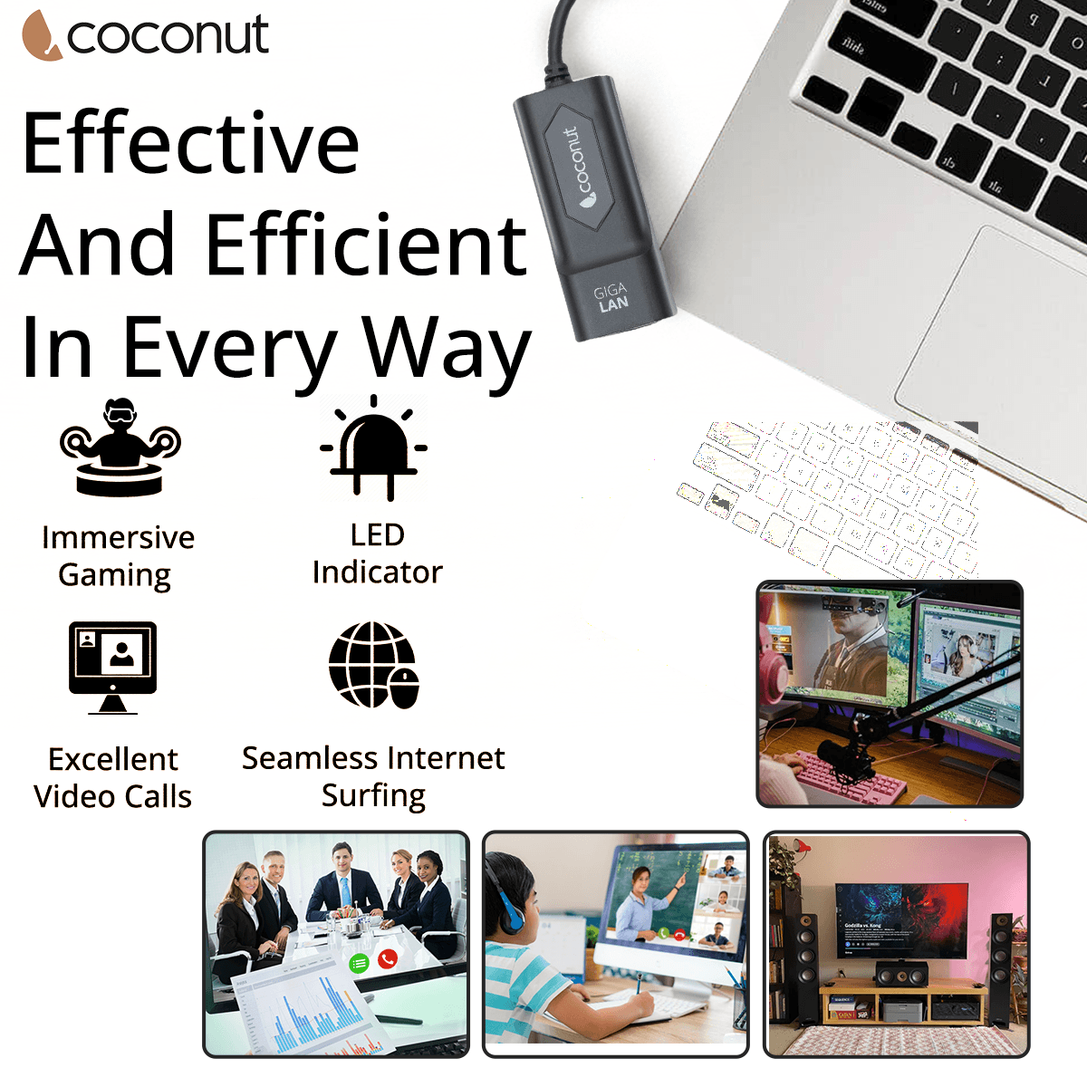 GLP01 USB to Gigabit LAN adapter, plastic body, RJ45, 1000Mbps