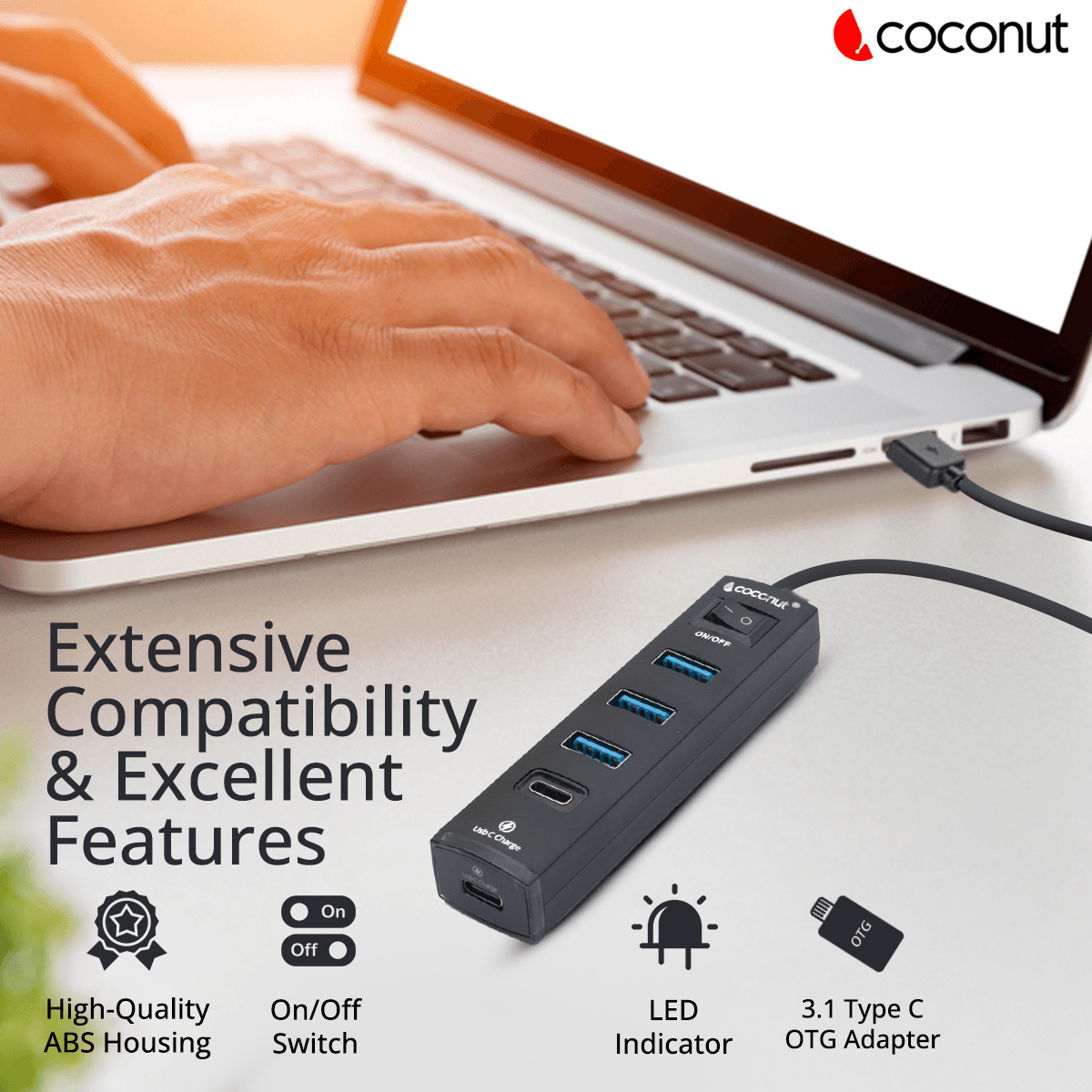 UH14 Jupiter 4 Port USB Hub + Type C Charger