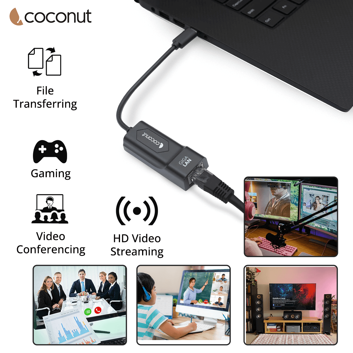 GLP02 Type C to Giga LAN adapter, plastic body, RJ45, 1000Mbps