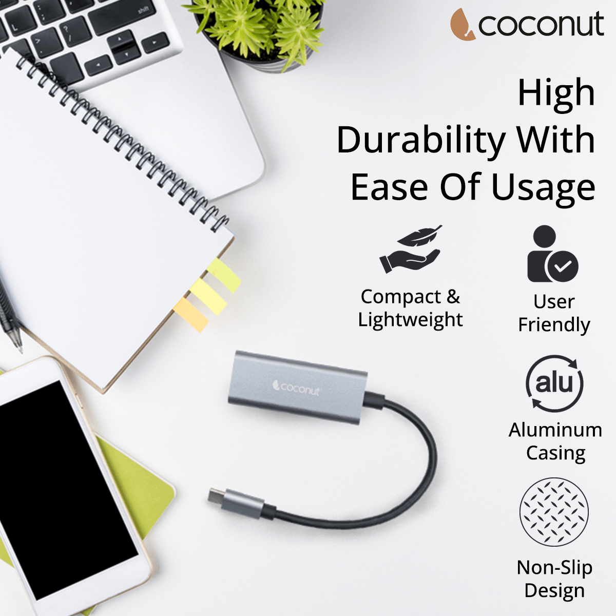 GLM02 Type C to Giga LAN, Metal Body, RJ45 Connector, 1000Mbps
