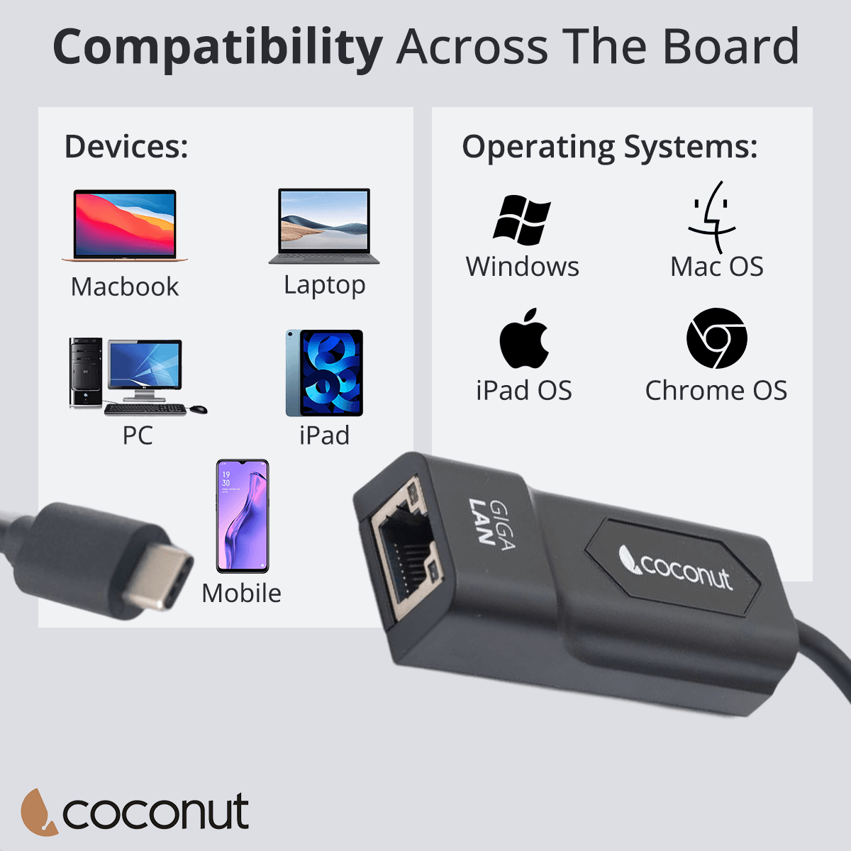 GLP02 Type C to Giga LAN adapter, plastic body, RJ45, 1000Mbps