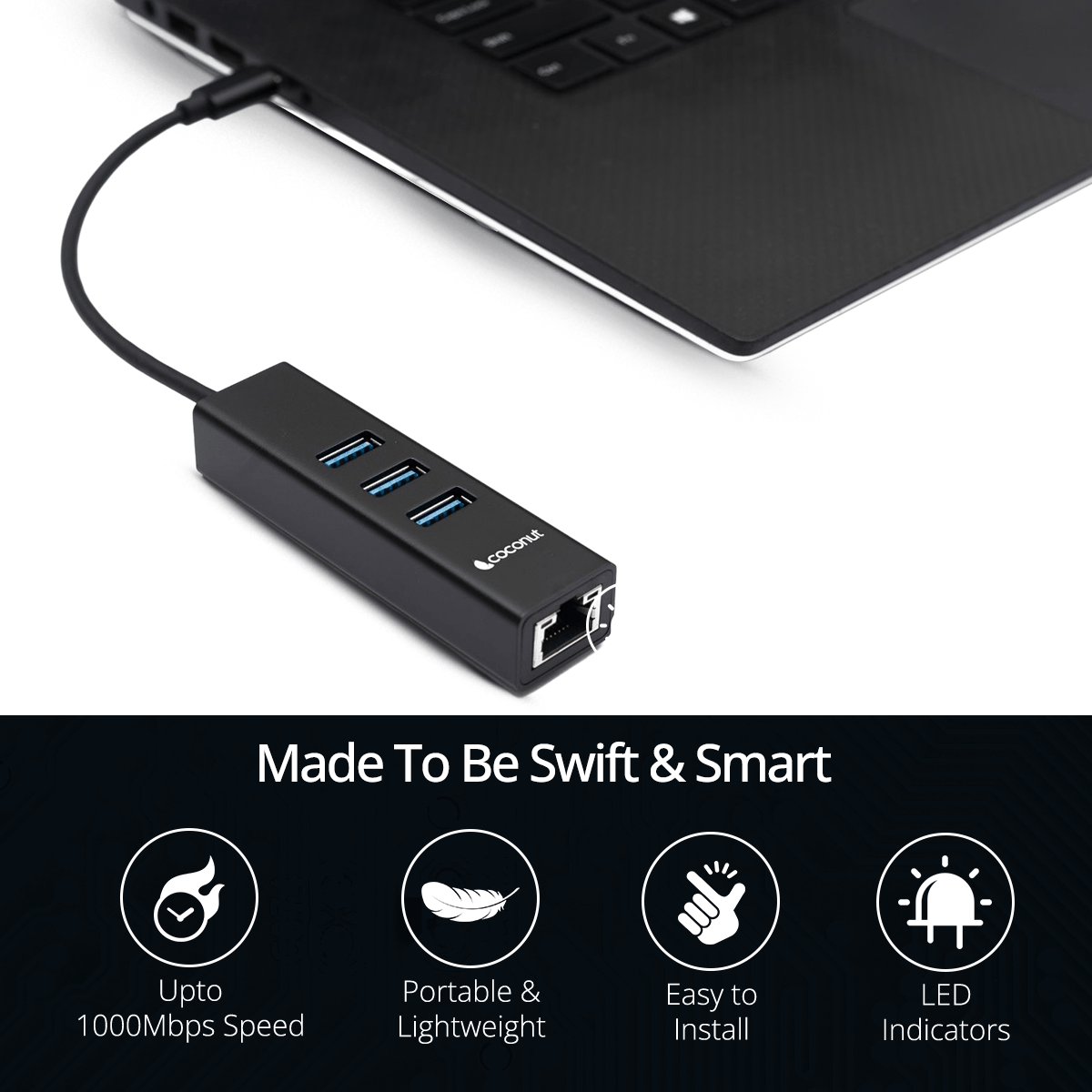 Type C to USB 3.1 Hub with Giga Lan for fast data transfer