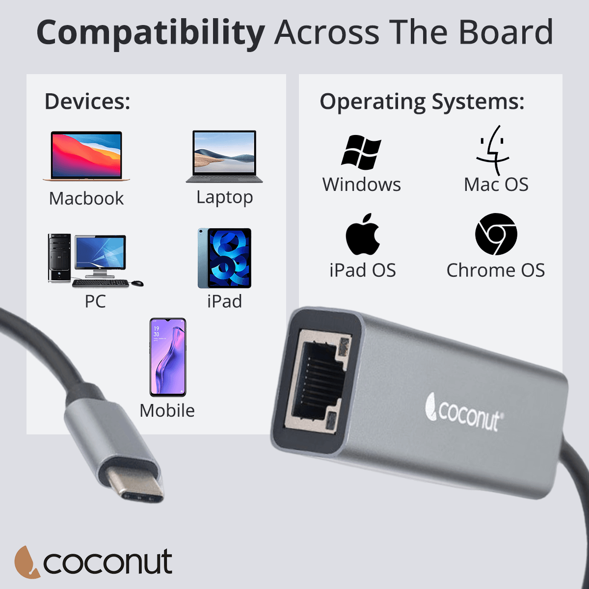 GLM02 Type C to Giga LAN, Metal Body, RJ45 Connector, 1000Mbps