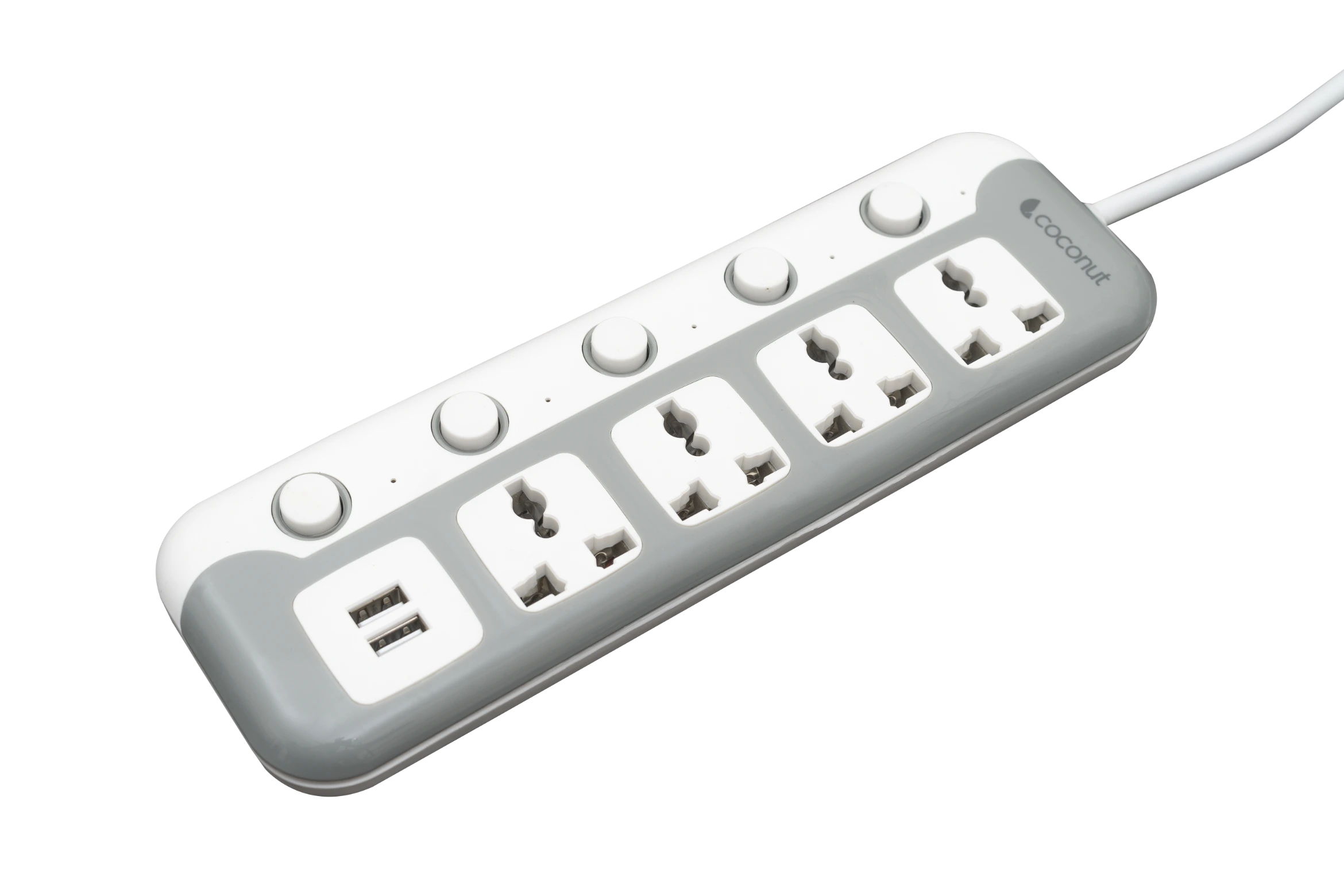 White multi-extension socket with 1 outlet and compact design