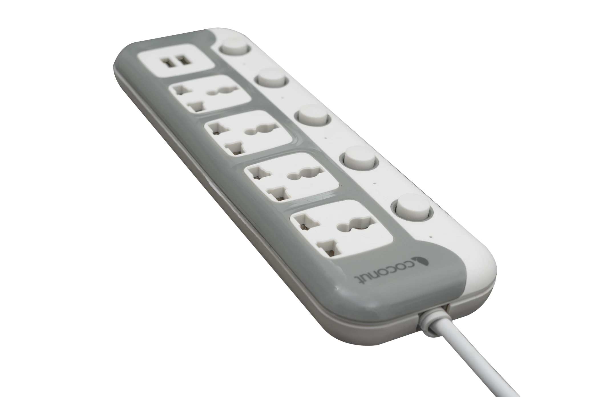 White multi-extension socket with 1 outlet and compact design