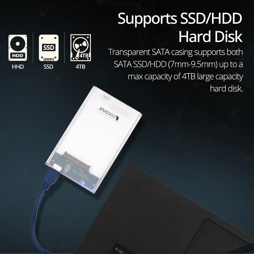 SC05 2.5-inch SSD/HDD transparent USB 3.0 SATA casing, sleek design