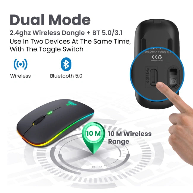 WM20 Lucid Wireless + Bluetooth Mouse, Rechargeable with Dual Connectivity