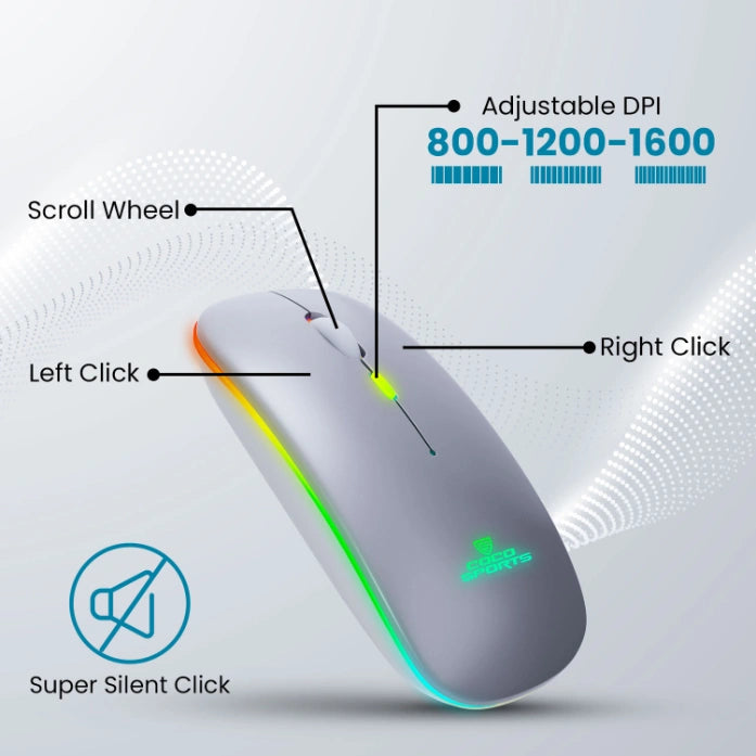 WM20 Lucid Wireless + Bluetooth Mouse, Rechargeable with Dual Connectivity