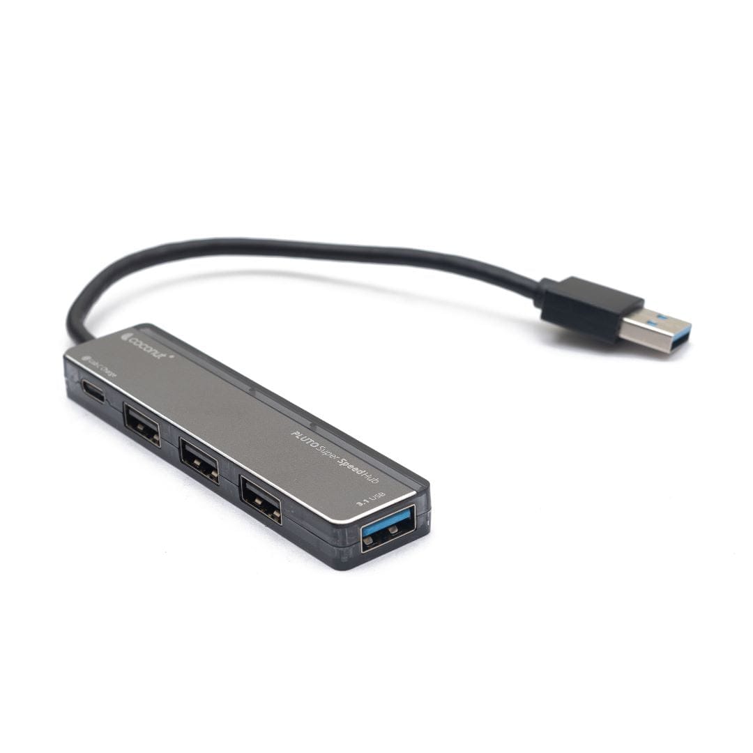 UH16 Pluto 4-Port USB Hub with Type-C Charging Port, Compact Design