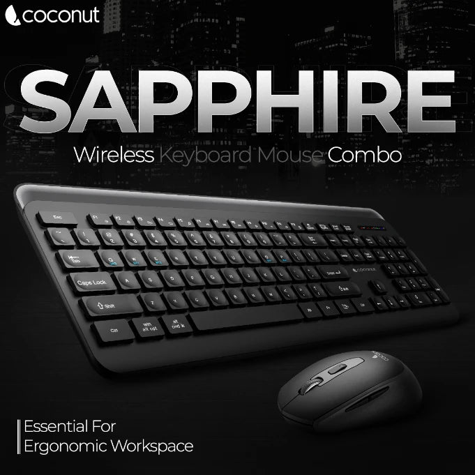 Compact Sapphire wireless keyboard and mouse combo with modern design