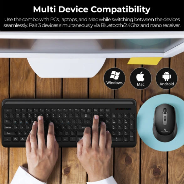 Compact Sapphire wireless keyboard and mouse combo with modern design