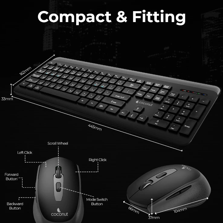 Compact Sapphire wireless keyboard and mouse combo with modern design